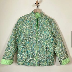 Vintage Reversible Lightweight Quilted Bomber Jacket Medium Lime Green Paisley